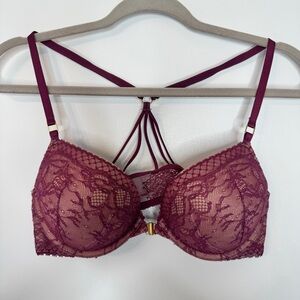 Victoria's Secret Bombshell Plunge Bra Purple Lace Racerback Front Closure Sz 36